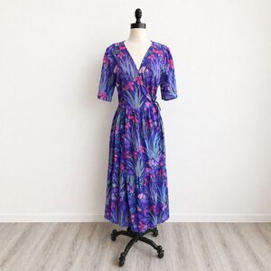 Gudrun Sjödén Floral Midi Dress Size M Artsy Purple Cottagecore Summer Flowy